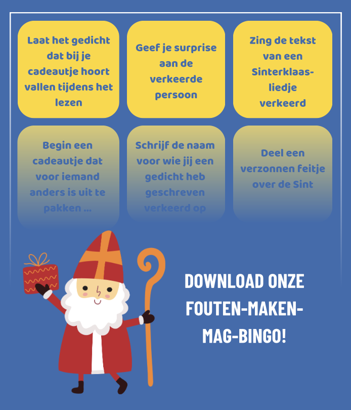 Faalangst Bingo kaart Sinterklaas